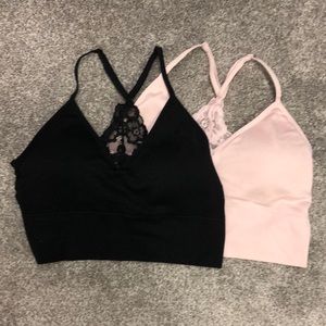 Lace Detail Bralette Set - Black and Pink